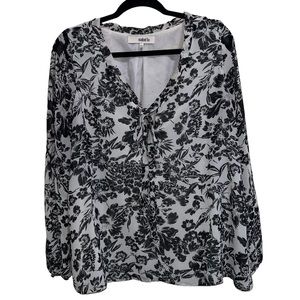Isabel Lu Black Floral Tie Neck Blouse